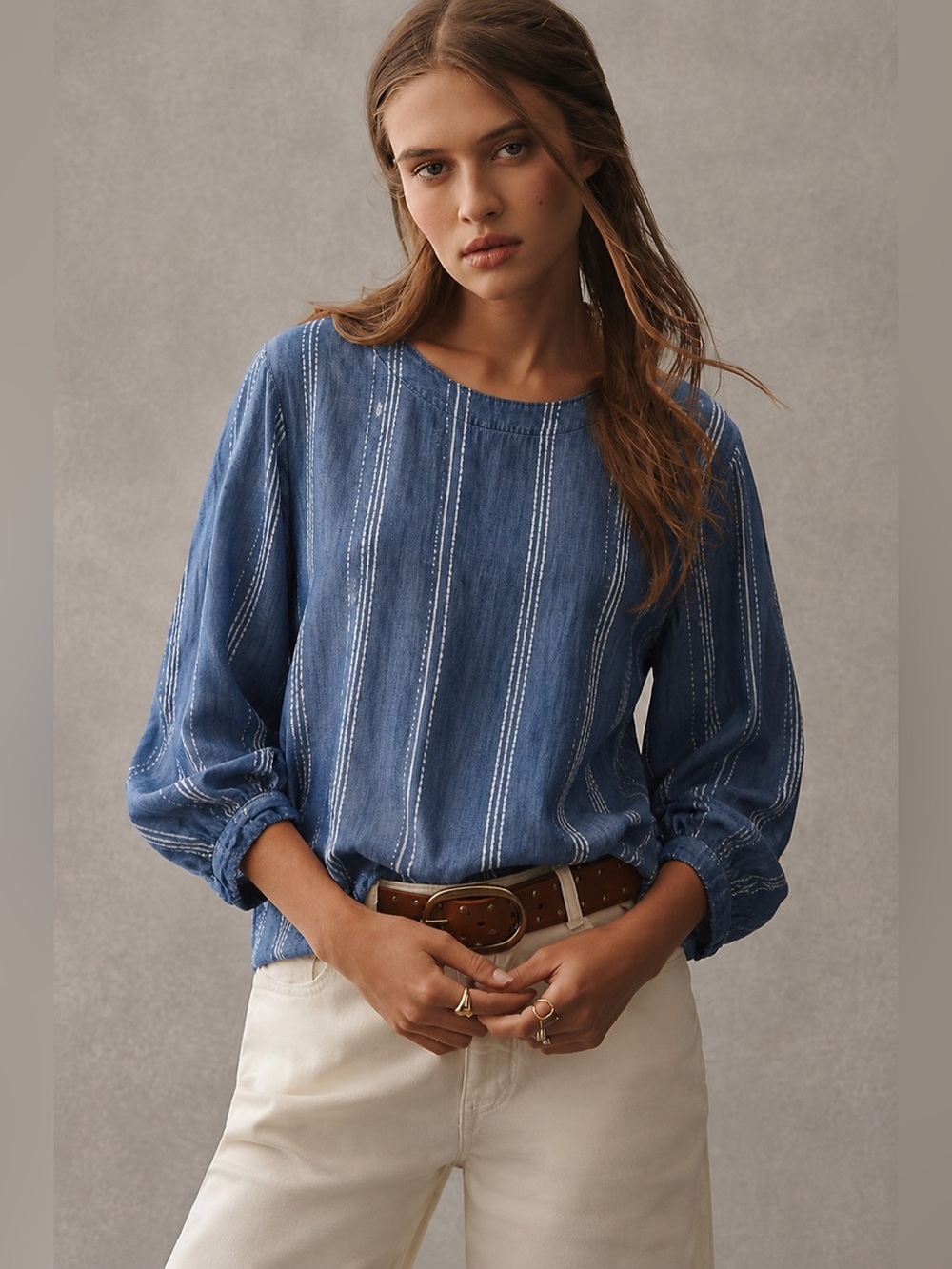 Anthropologie Cloth & Stone Tencel Chambray Blouse Long Sleeve Shirt  272
